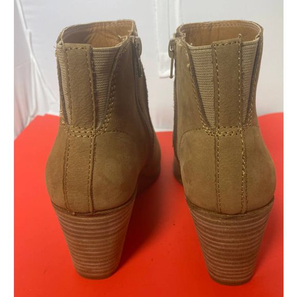Lucky Brand Booties Tan Suede Side Zip High Wedge Heel Ankle size 7.5 M NWT - Picture 4 of 10